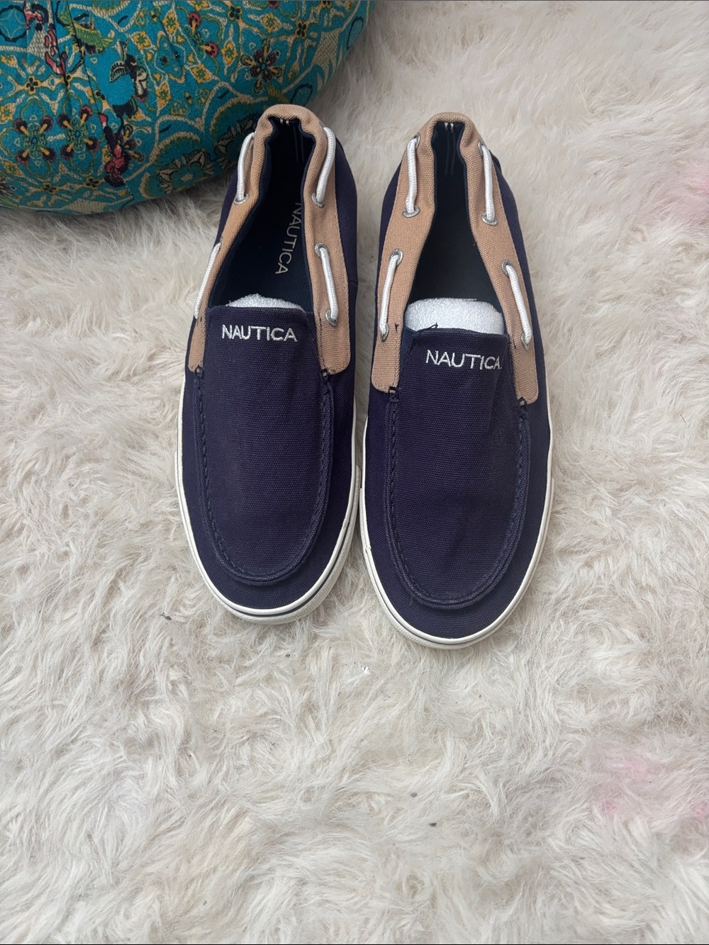 Nautica Men’s Nautica Navy and Tan Slip-On Moccasins